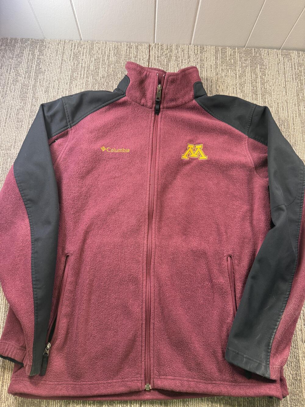 Minnesota Golden Gophers Jacket Mens Large Red NCAA Football Columbia Fleece Zip